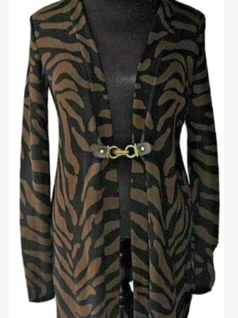 🧡Carter Club -Print Open Cardigan with Buckle Closure - Brown/Black